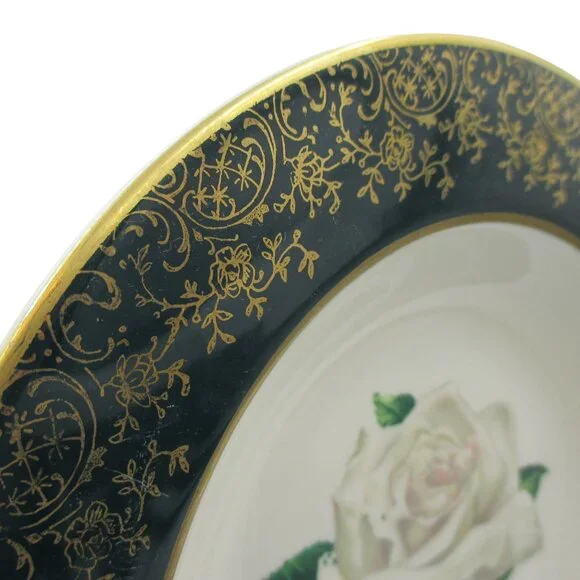 Stradford Rim Soup Bowl Chantilly Dark Green Gold Floral Set of 4 - Picture 6 of 11